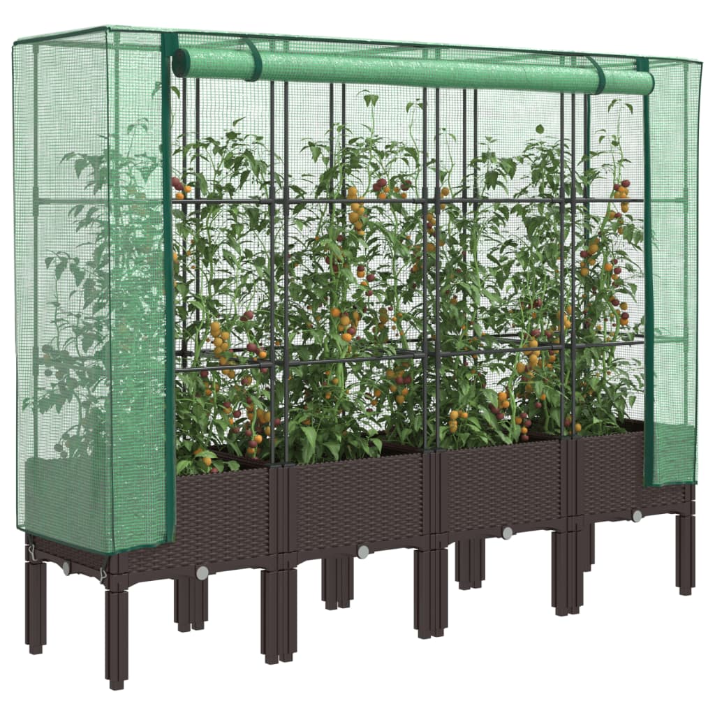 Hochbeet mit Gewächshaus-Aufsatz Rattan-Optik 40x40x140 cm