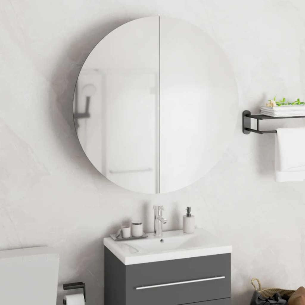 Badezimmerschrank mit Rundem Spiegel & LED Weiß 40x40x17,5 cm