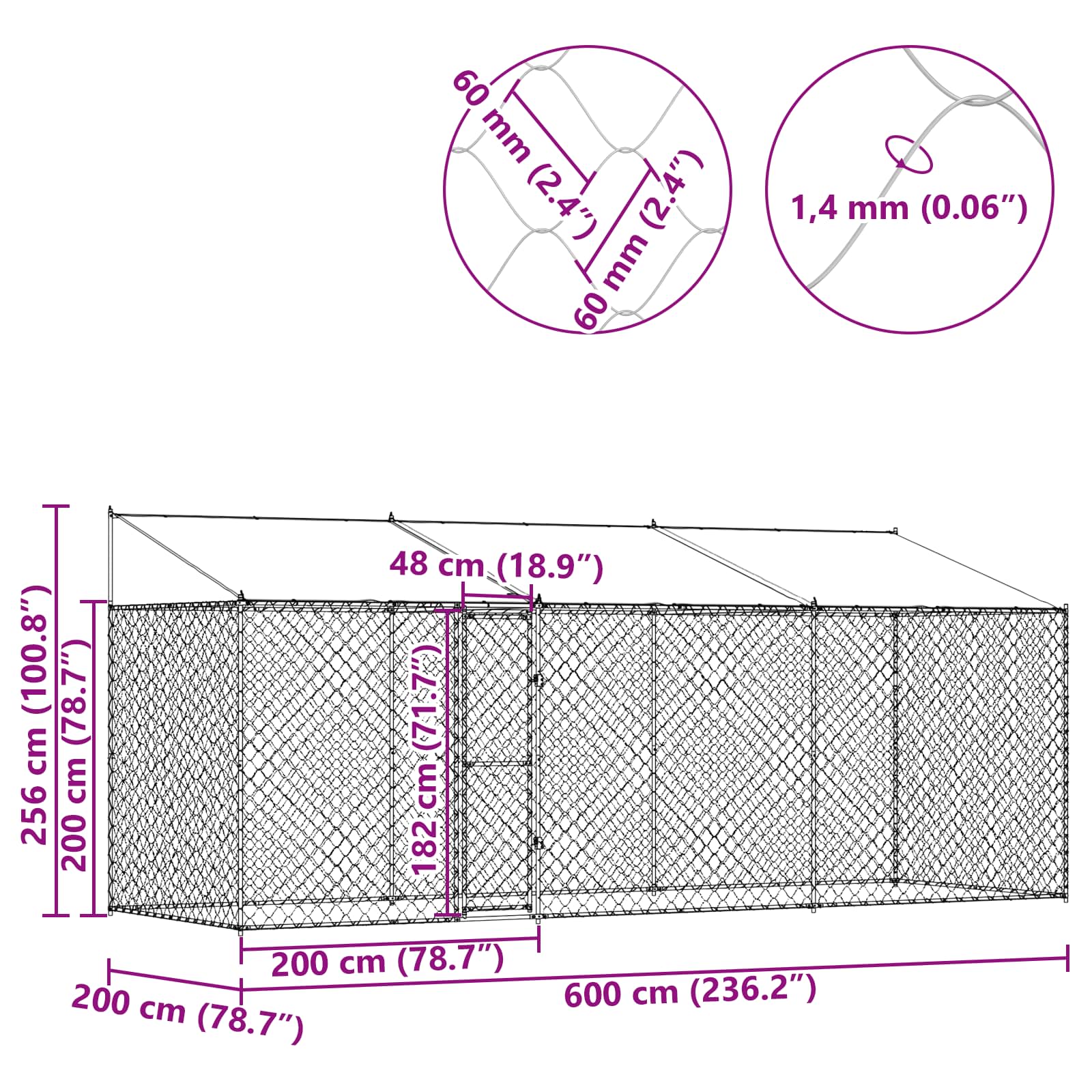 Hundezwinger mit Dach und Tür Grau 2x2x2 m Verzinkter Stahl