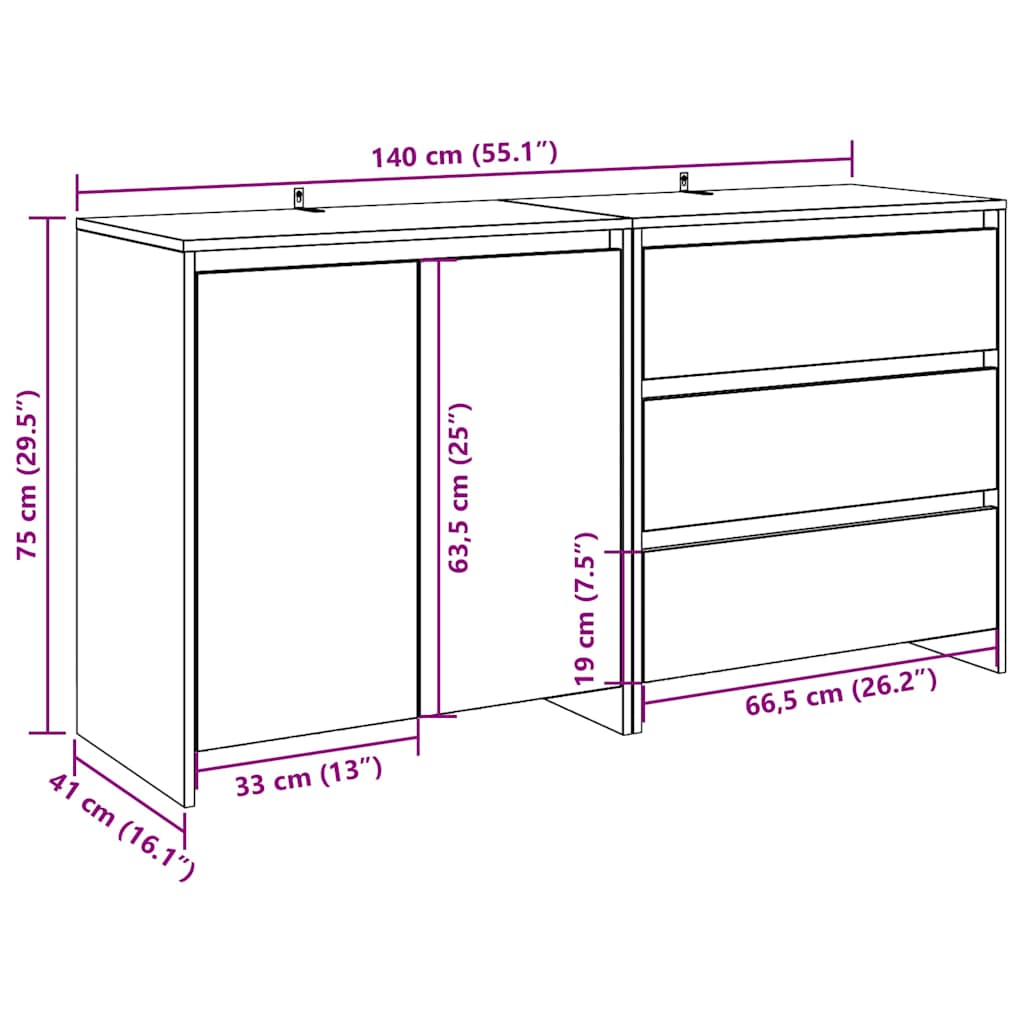 2-tlg. Sideboard Weiß Holzwerkstoff