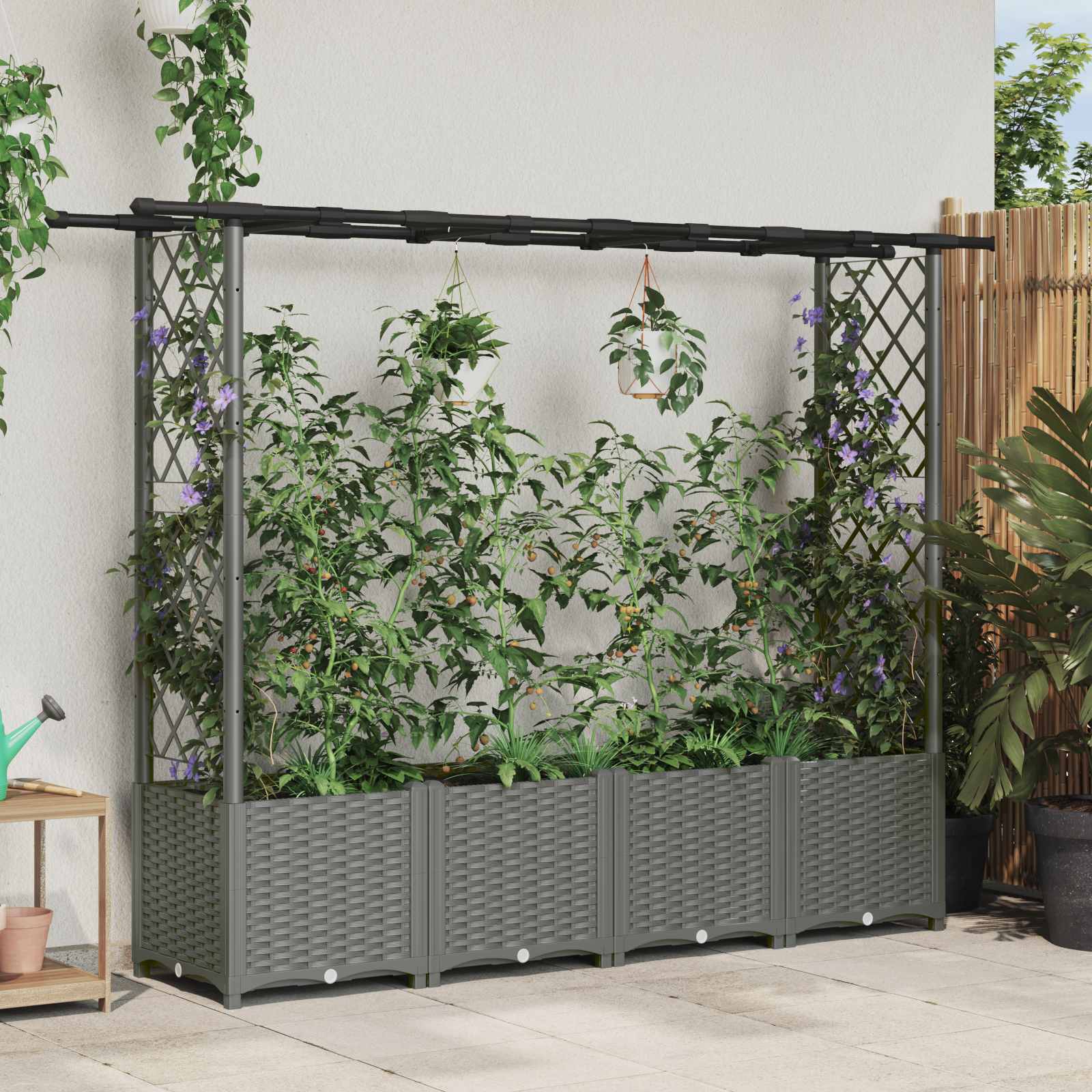Hochbeet mit Rankgitter und Dach Braun 124 x 40 x 123 cm PP
