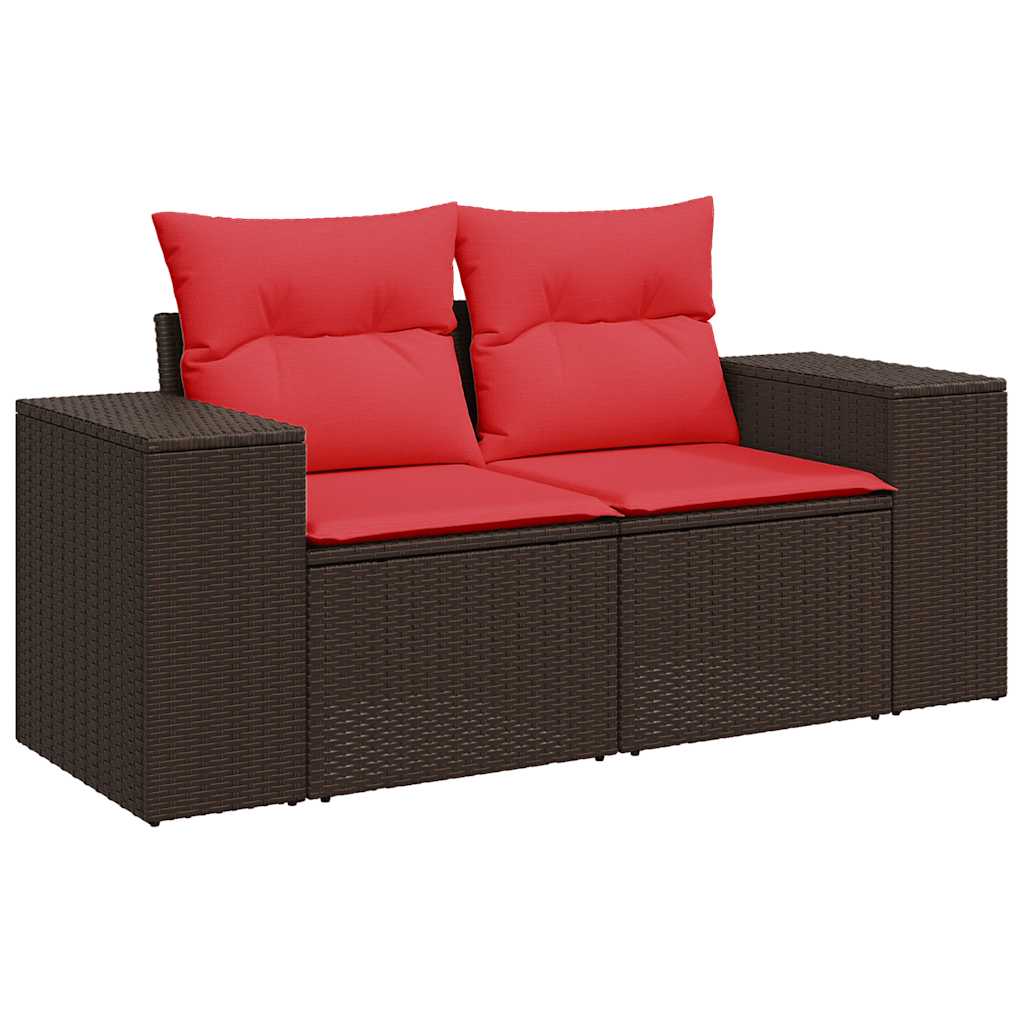 10-teiliges Gartensofa-Set mit Kissen, schwarzes Polyrattan