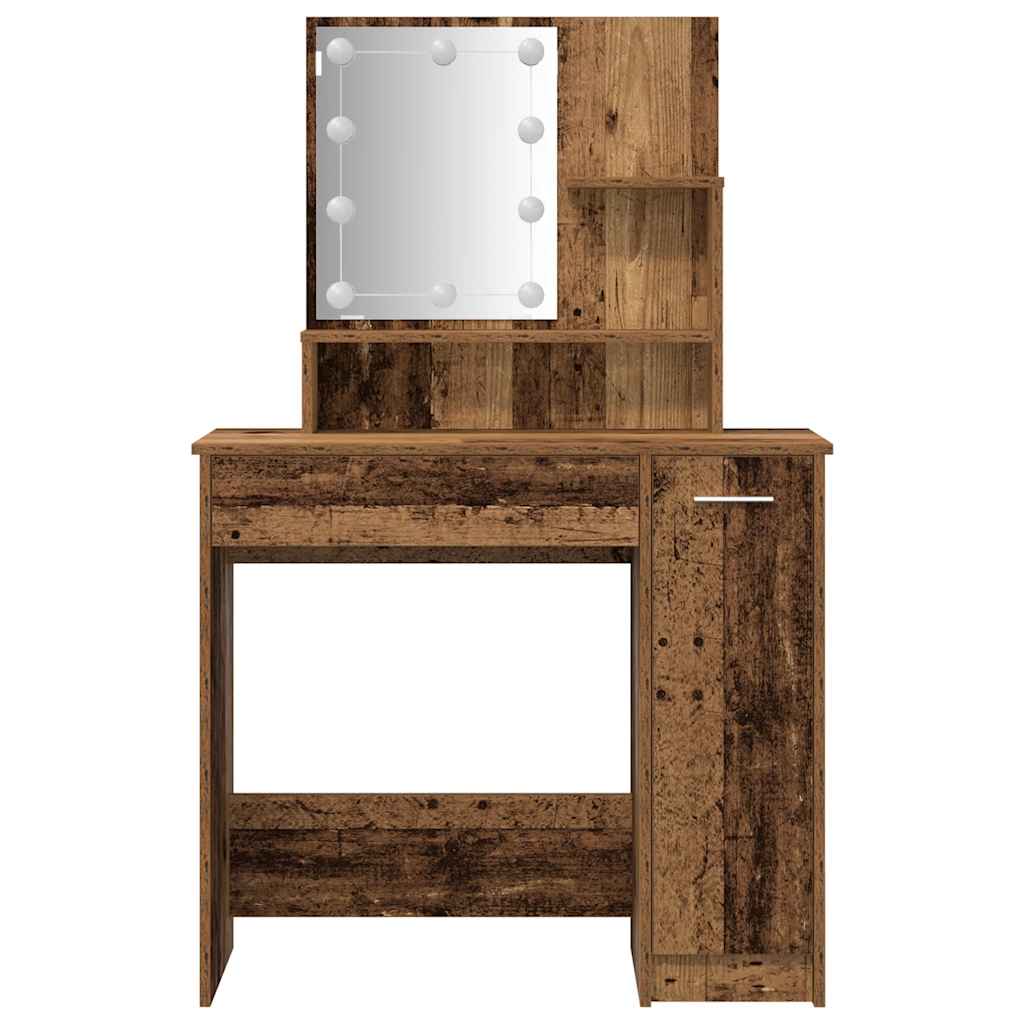 Schminktisch-Set mit LED Weiß Holzwerkstoff