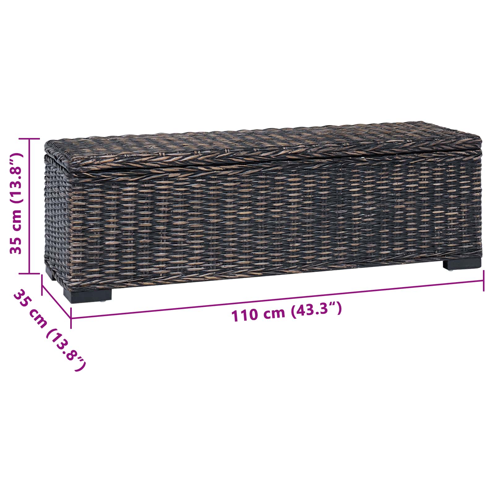 Truhe Weiß 110 cm Natur Kubu Rattan & Massivholz Mahagoni