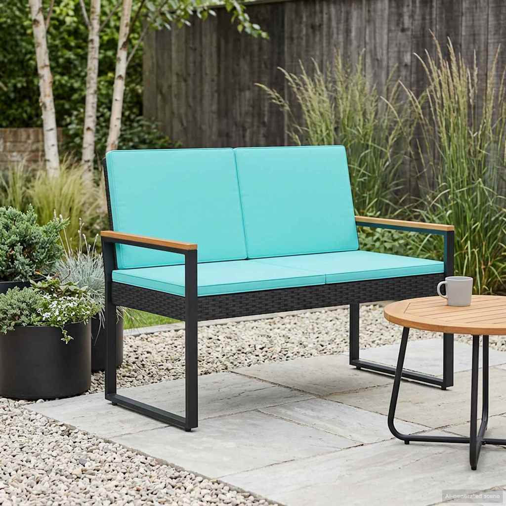 Bank Outdoor mit Kissen Schwarz 107 x 61 x 80 cm Poly-Rattan