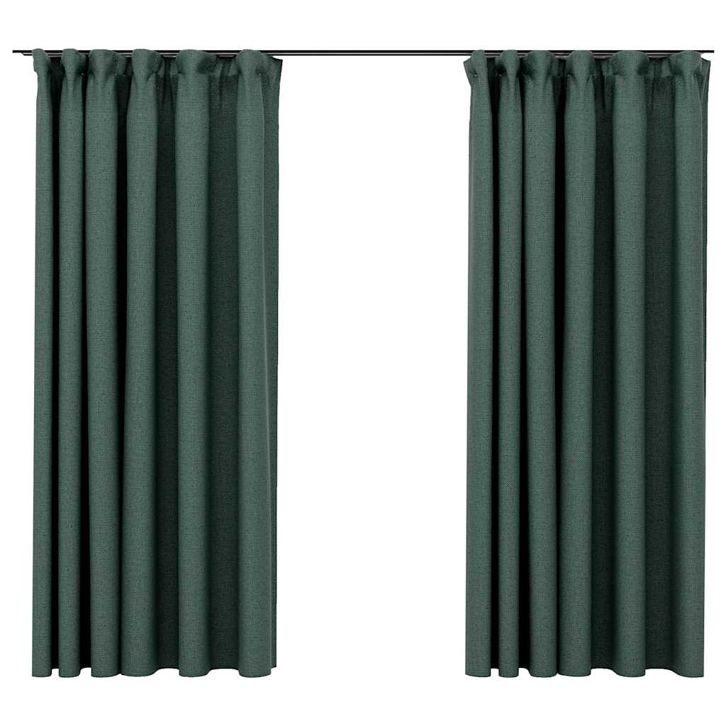 Verdunkelungsvorhänge Haken Leinenoptik 2Stk. Schwarz 140x175cm