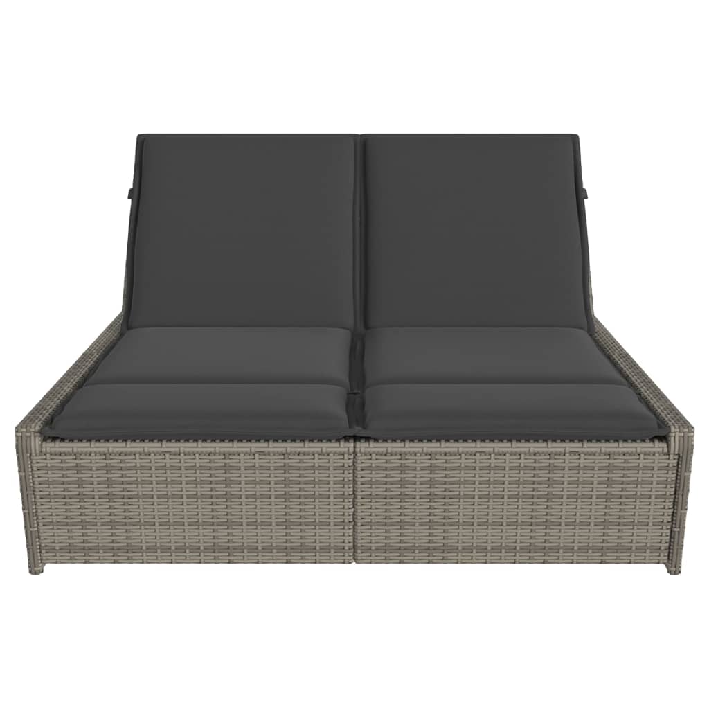 Doppel-Sonnenliege mit Kissen Schwarz Poly Rattan