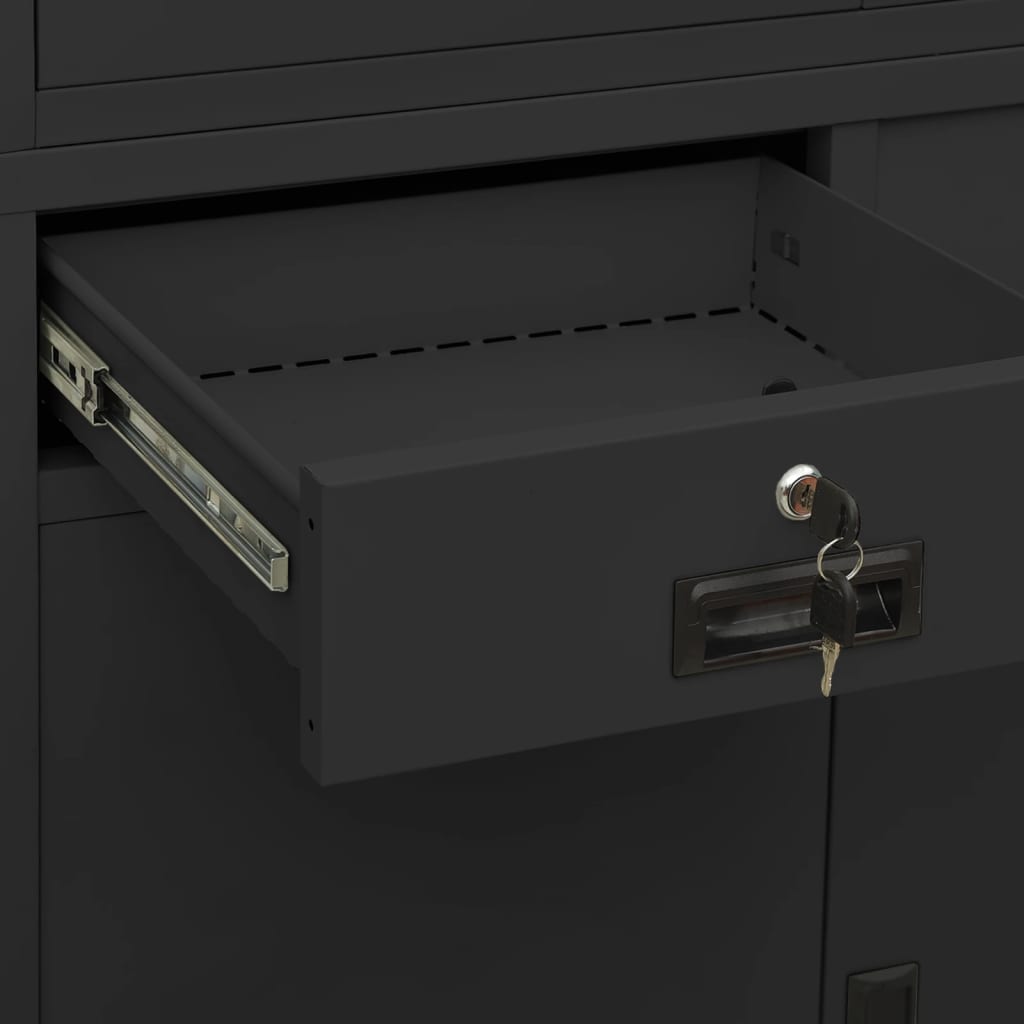 Büroschrank Hellgrau 90x40x180 cm Stahl und Gehärtetes Glas