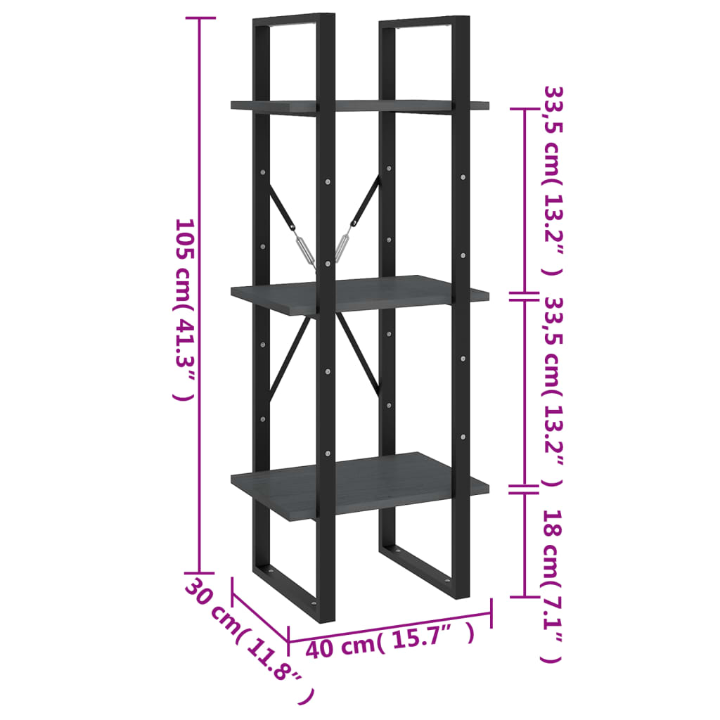 Bücherregal 3 Fächer Weiß 40x30x105 cm Holzwerkstoff