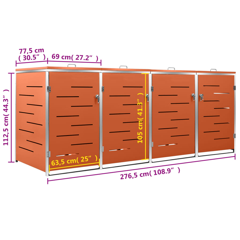 Mülltonnenbox für 3 Tonnen 207x77,5x112,5 cm Edelstahl