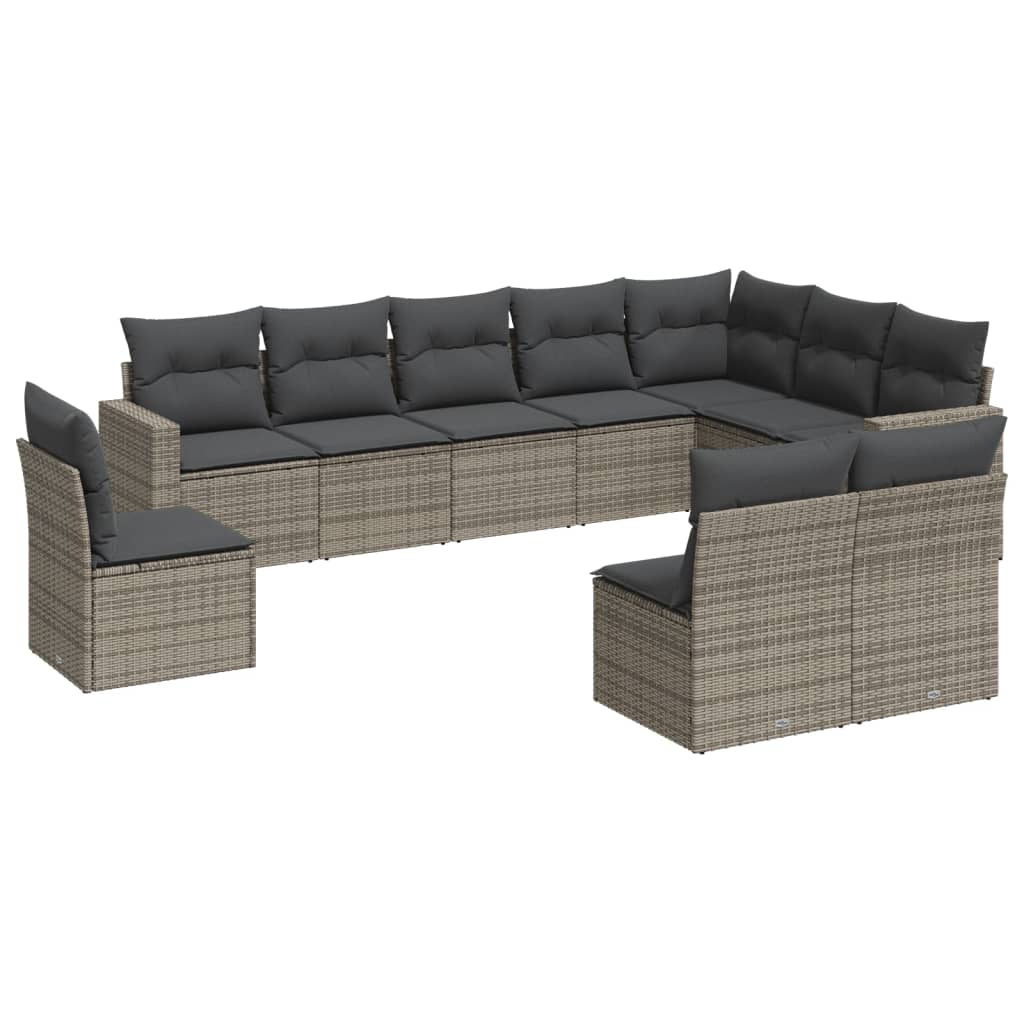 10-tlg. Garten-Sofagarnitur mit Kissen Schwarz Poly Rattan