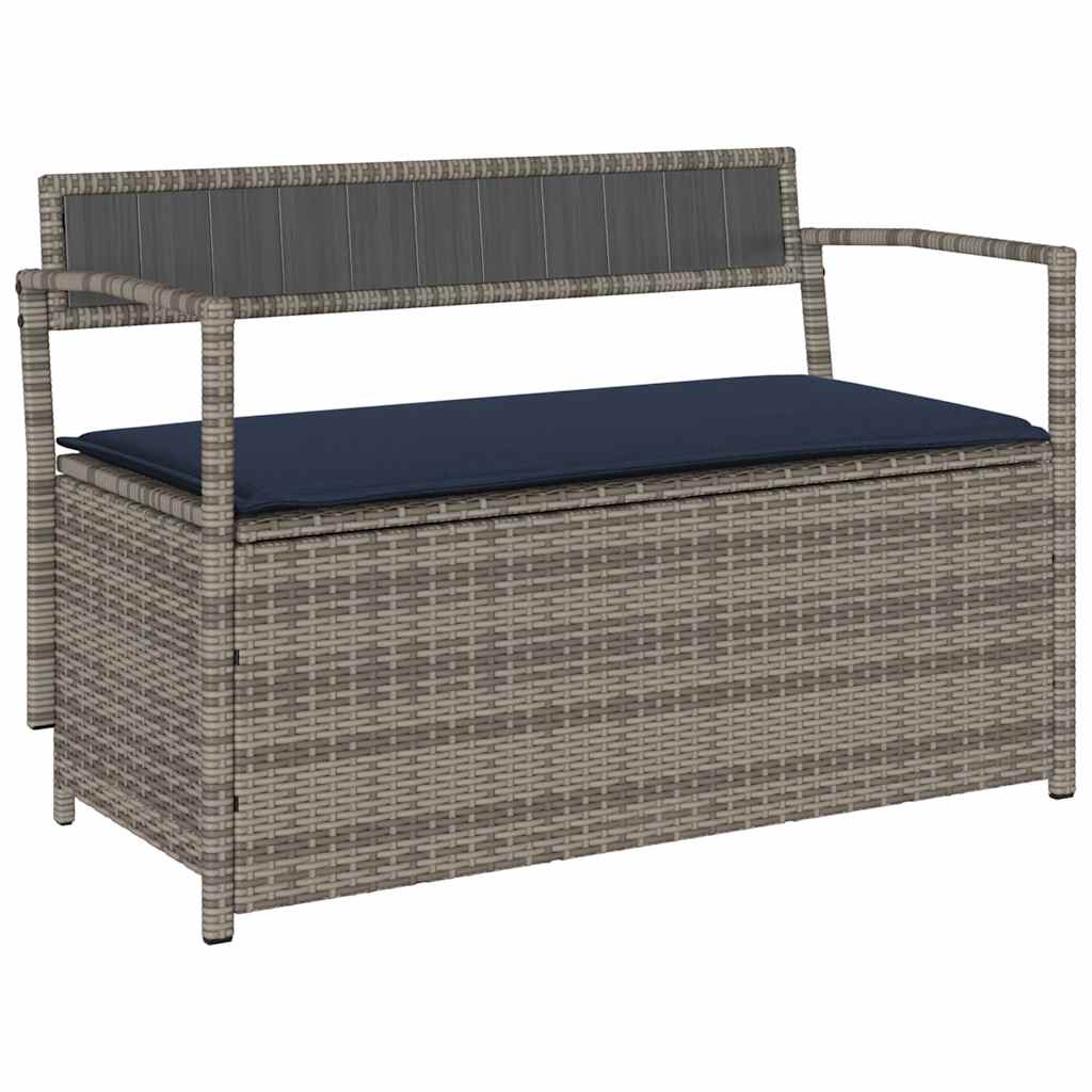 Gartenbank mit Stauraum und Kissen Schwarz Poly Rattan