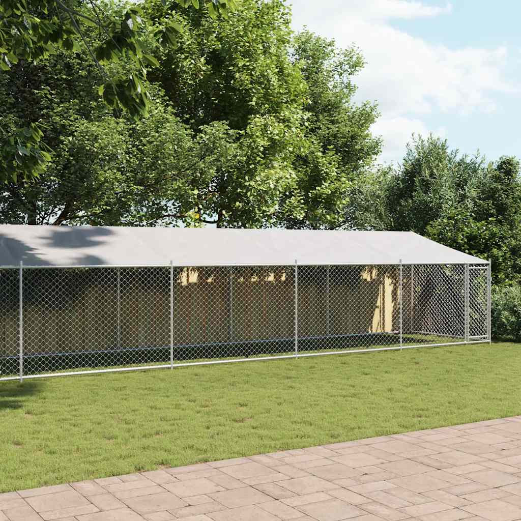 Hundezwinger mit Dach und Tür Grau 2x2x2 m Verzinkter Stahl