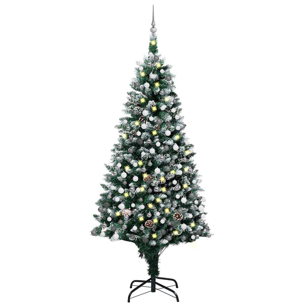 Künstlicher Weihnachtsbaum mit LEDs Kugeln Zapfen 150 cm