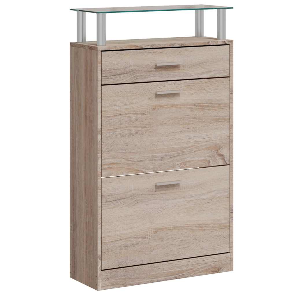 Schuhschrank mit Schubfach und oberem Glasregal Holz Weiß