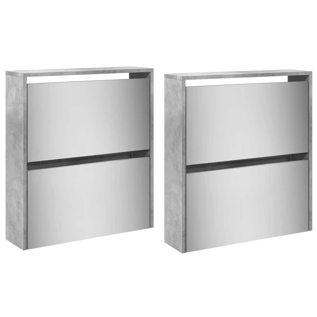 Schuhschrank mit 4 Fächern Spiegel Eiche 63×17×134 cm