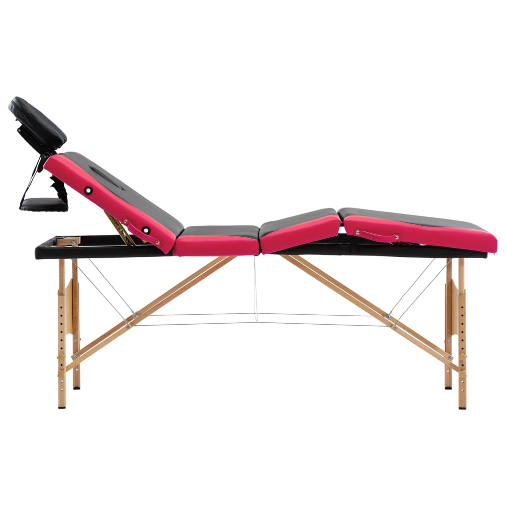 Massageliege Klappbar 4-Zonen mit Holzgestell Rosa