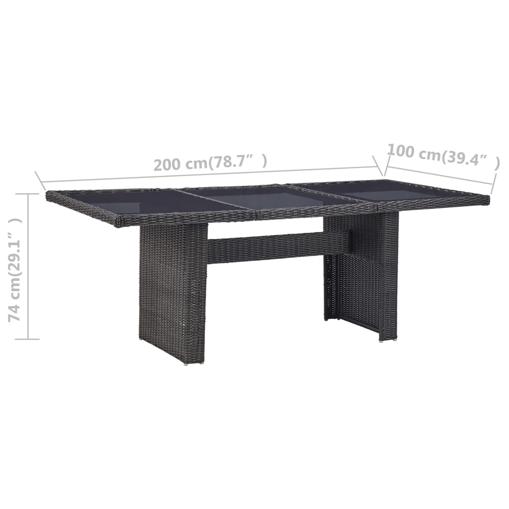Garten-Esstisch Braun 200x100x74 cm Glas und Poly Rattan
