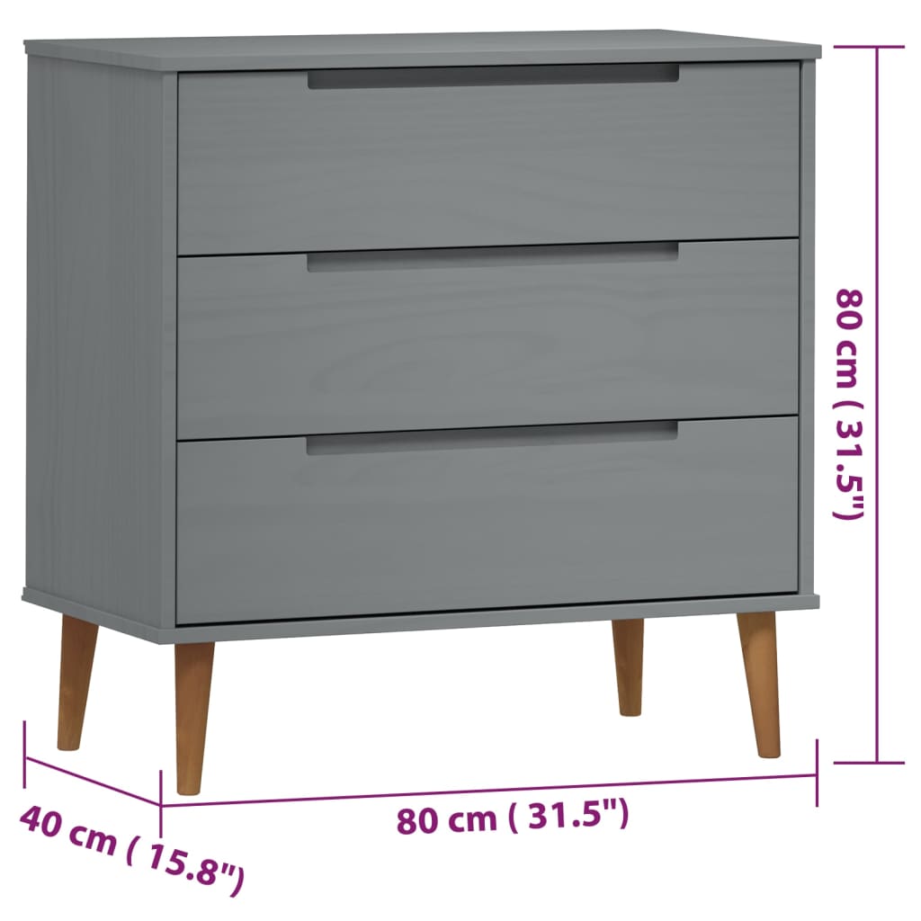 Schubladenschrank MOLDE Braun 80x40x80 cm Massivholz Kiefer