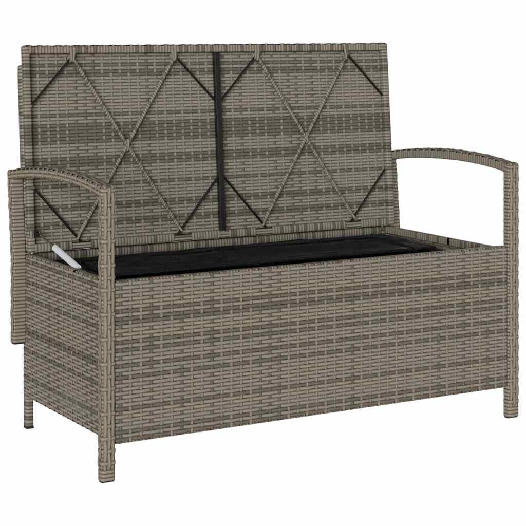 Gartenbank mit Stauraum und Kissen Schwarz Poly Rattan