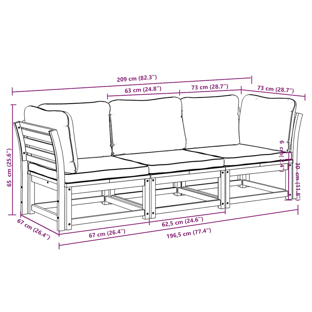 4-tlg. Garten-Lounge-Set mit Kissen Massivholz Akazie