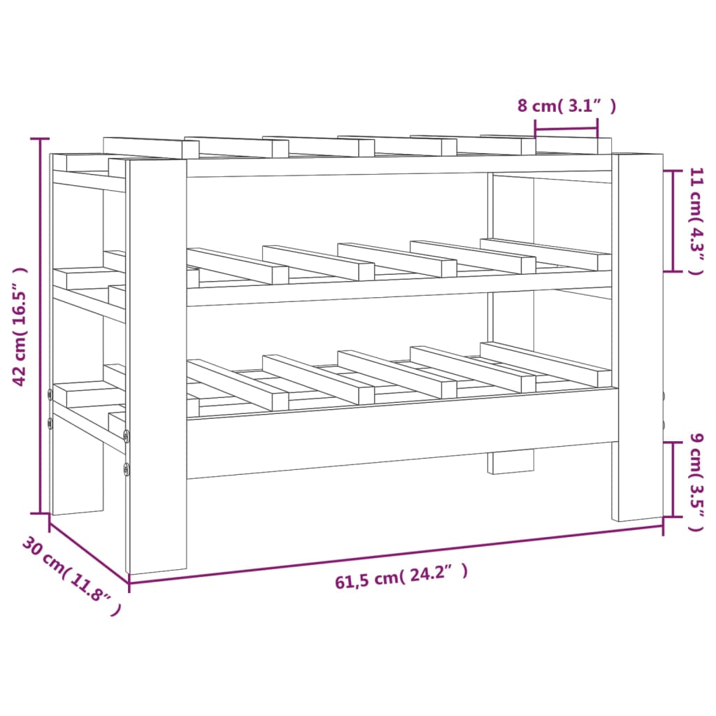 Weinregal 109,5x30x107,5 cm Massivholz Kiefer