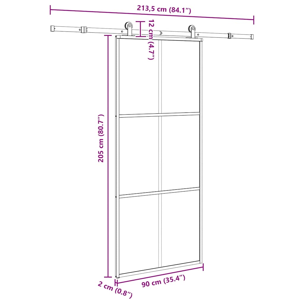 Schiebetür mit Beschlag 76x205 cm ESG-Glas & Aluminium