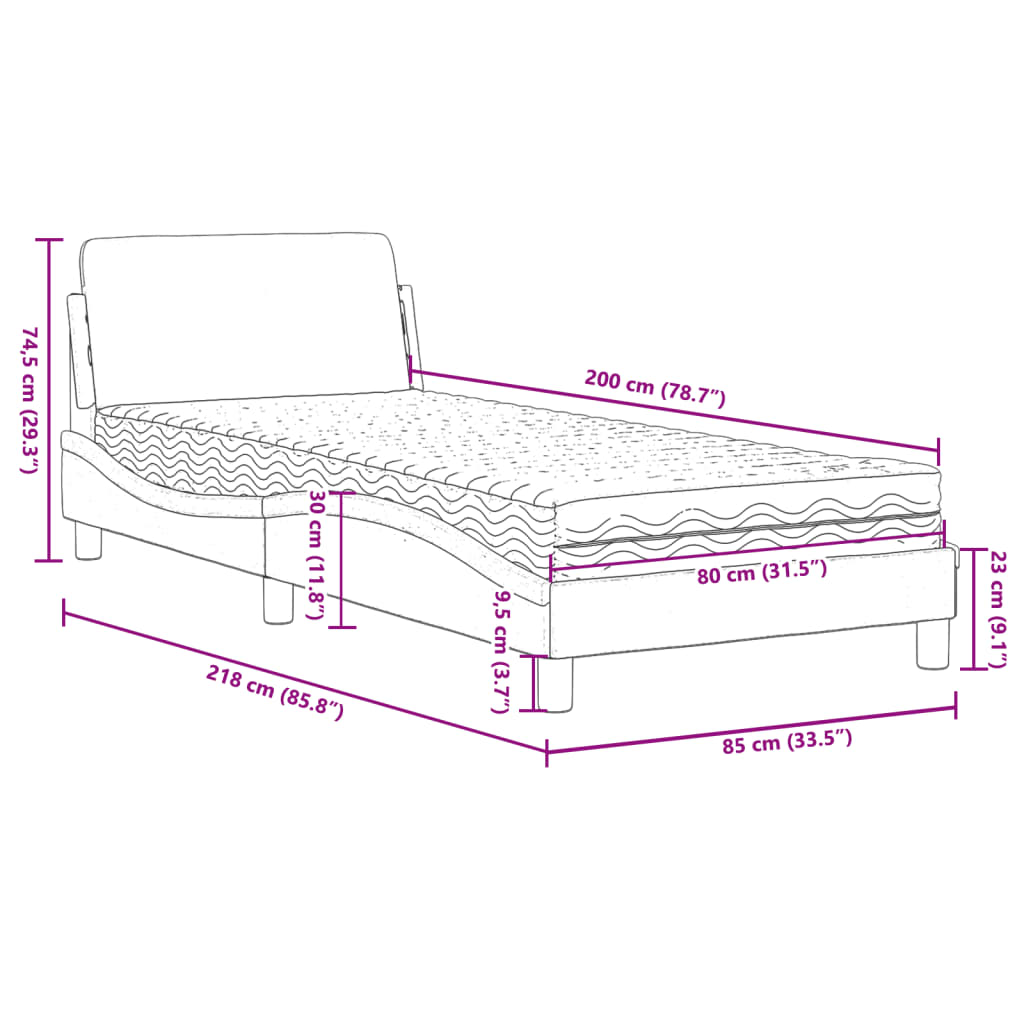 Bett mit Matratze "Dover" Schwarz 80x200 cm Kunstleder