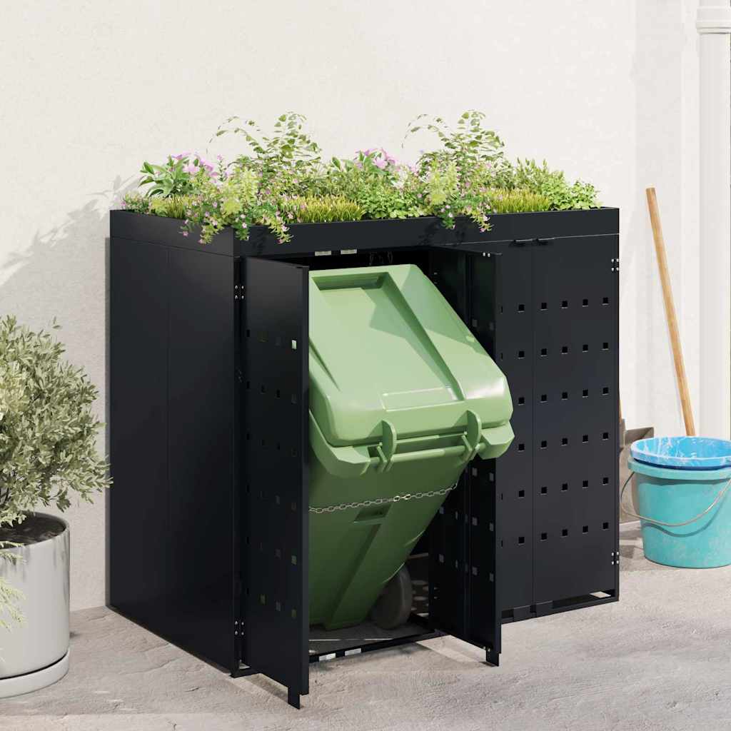 Mülltonnenbox für 2 Tonnen Schwarz 138x79x117 cm Stahl