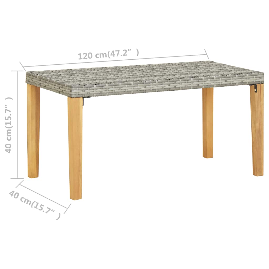 Gartenbank 120 cm Schwarz Poly Rattan und Massivholz Akazie