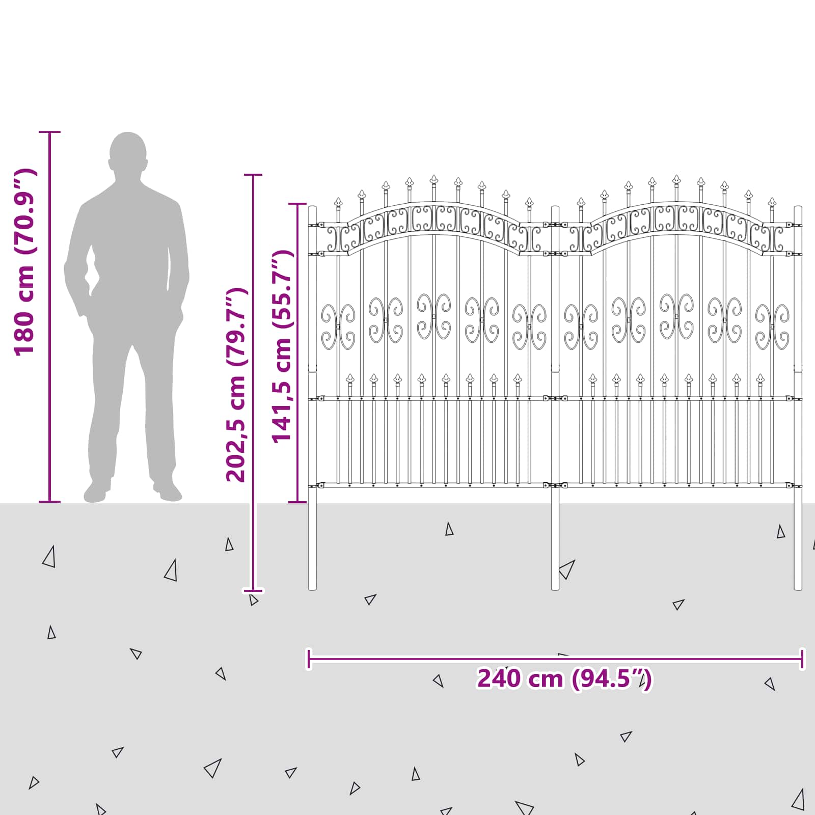 Gartenzaun KAMPEN mit Speerspitze Schwarz 240 x 75 cm Stahl