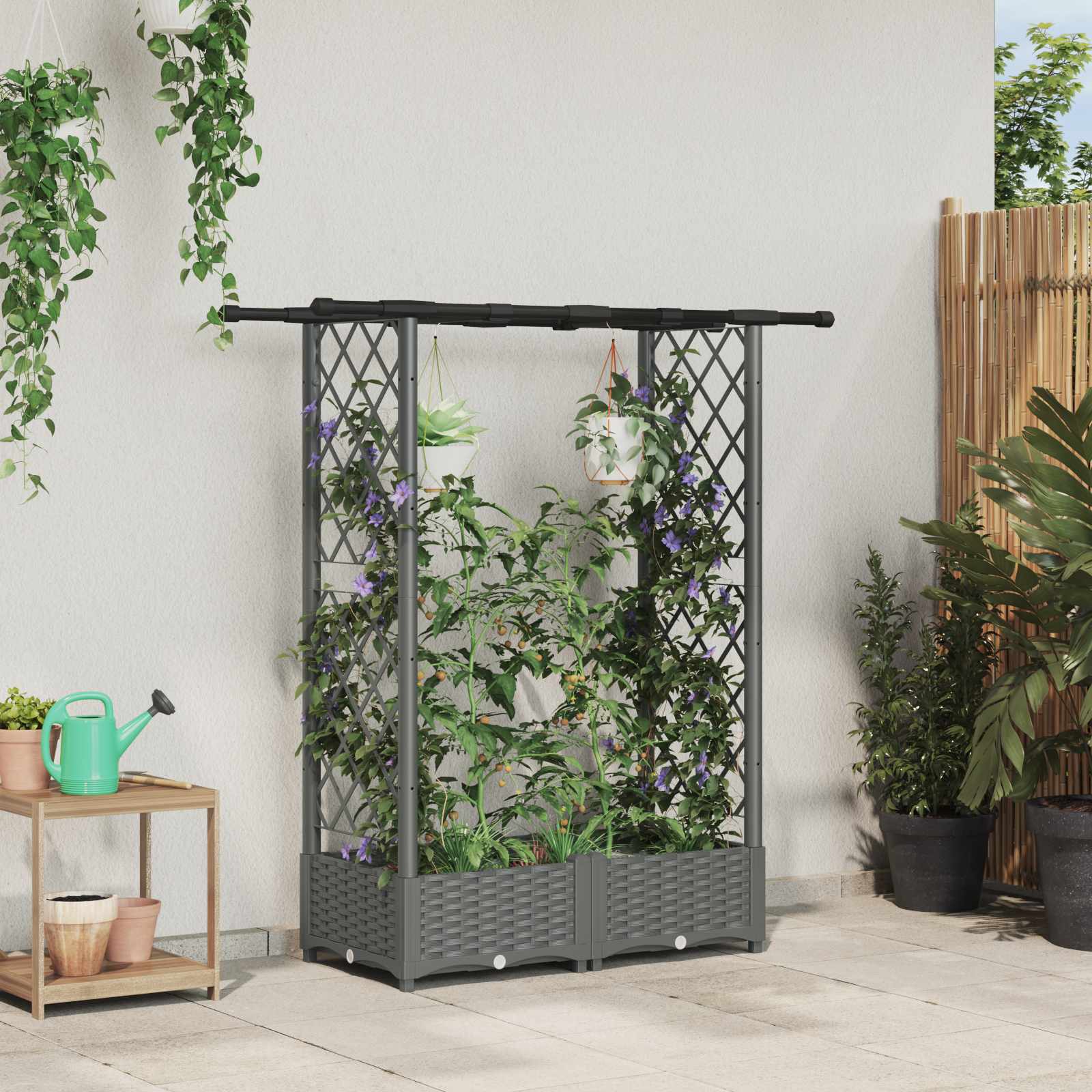 Hochbeet mit Rankgitter und Dach Braun 124 x 40 x 123 cm PP