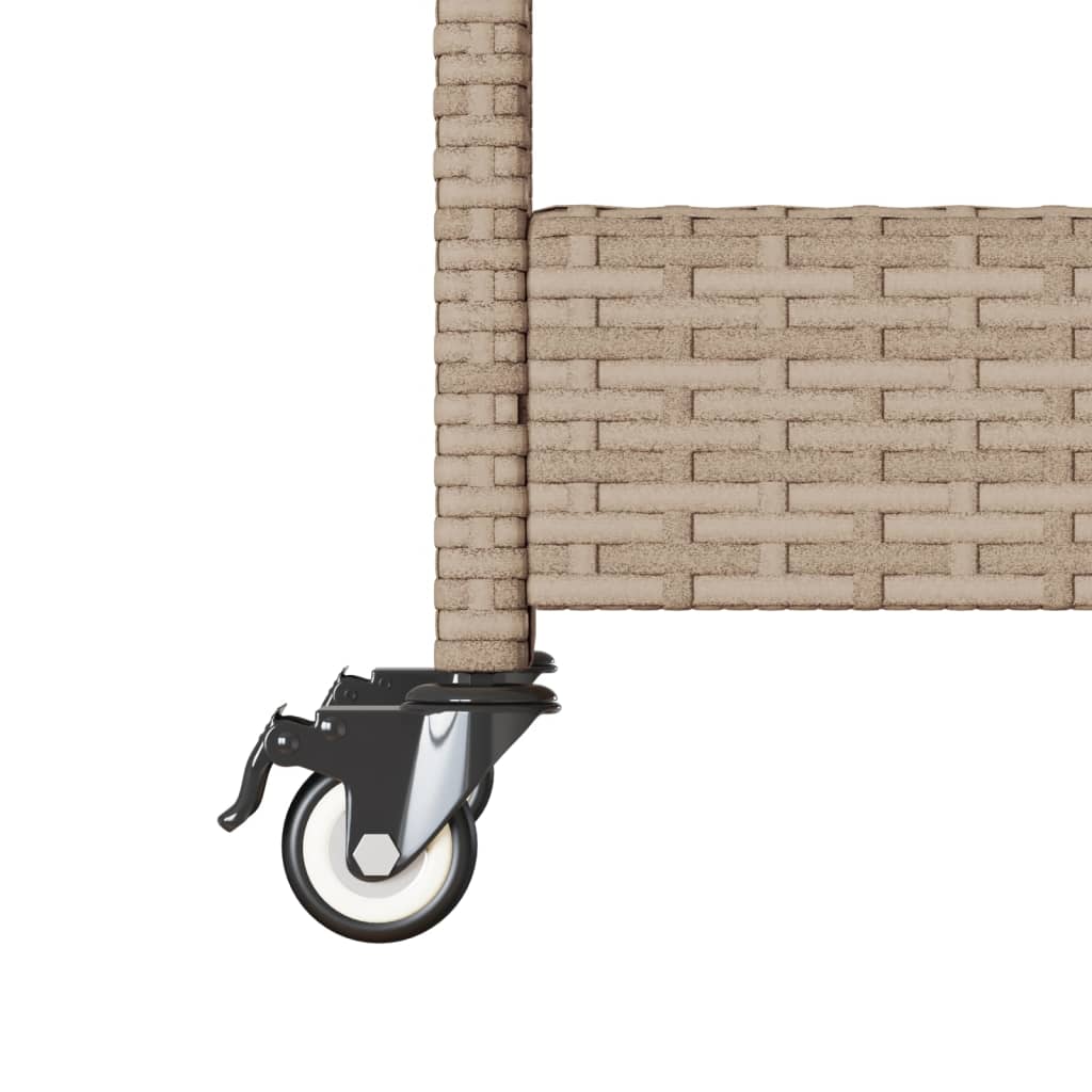 Barwagen 3 Böden Schwarz Poly Rattan und Massivholz Akazie