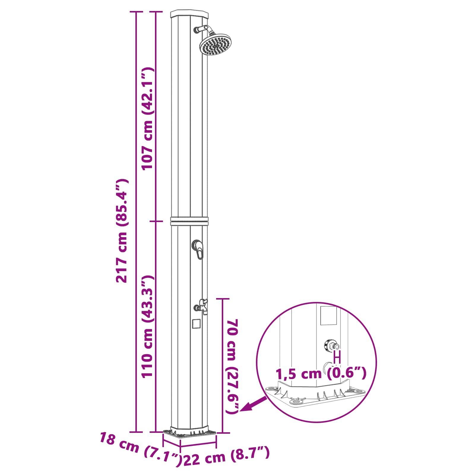 Solardusche mit Duschkopf und Wasserhahn 40 L