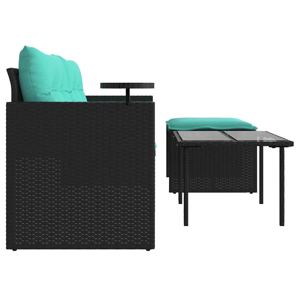 3-teiliges Gartensofa-Set mit Kissen, grau, Polyrattan