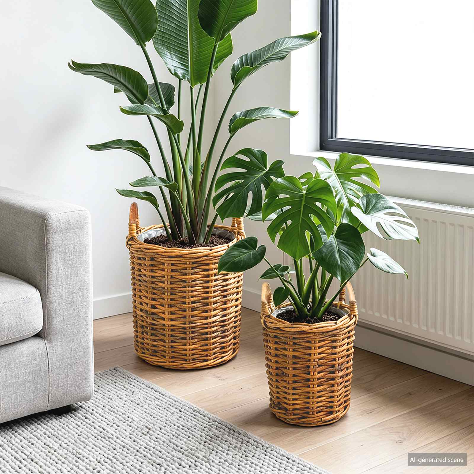 Blumentopfkorb mit Speicher 2 Stk. Natürliches Grau Kubu Rattan