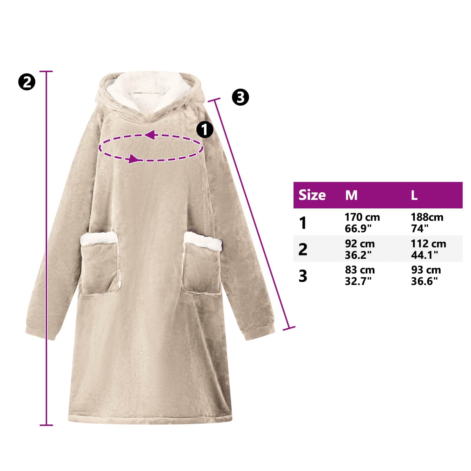 Decken-Hoodie Beige M Fleece und Flanell