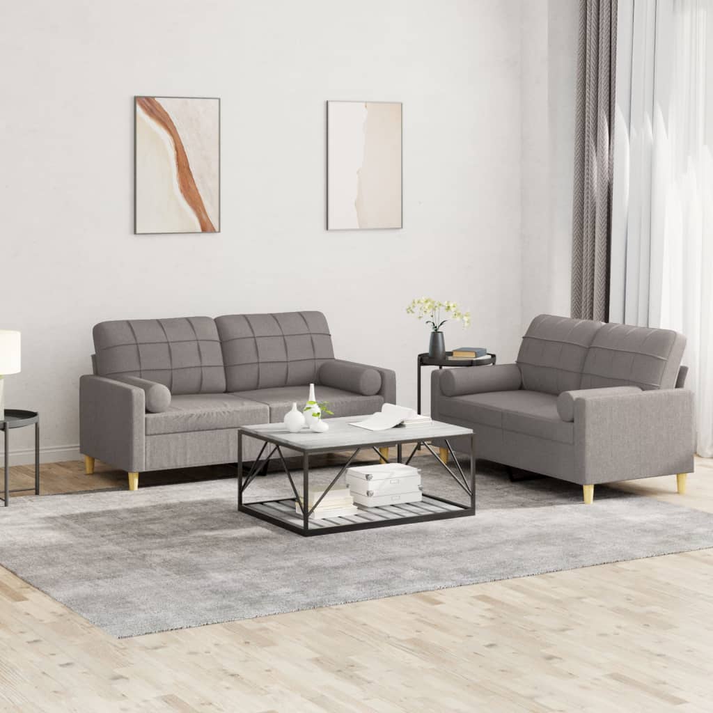 3-tlg. Sofagarnitur mit Kissen Creme Stoff