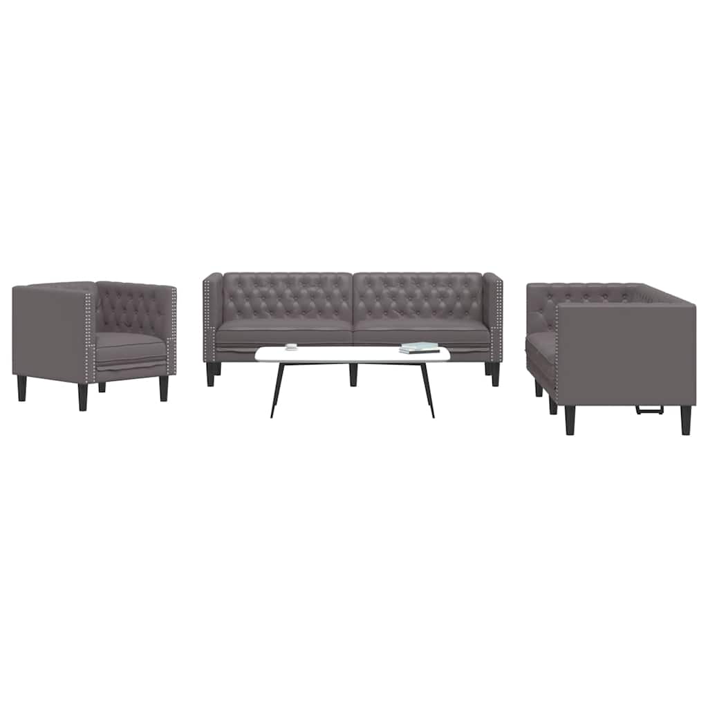 3-tlg. Chesterfield-Sofa-Set Schwarz Kunstleder