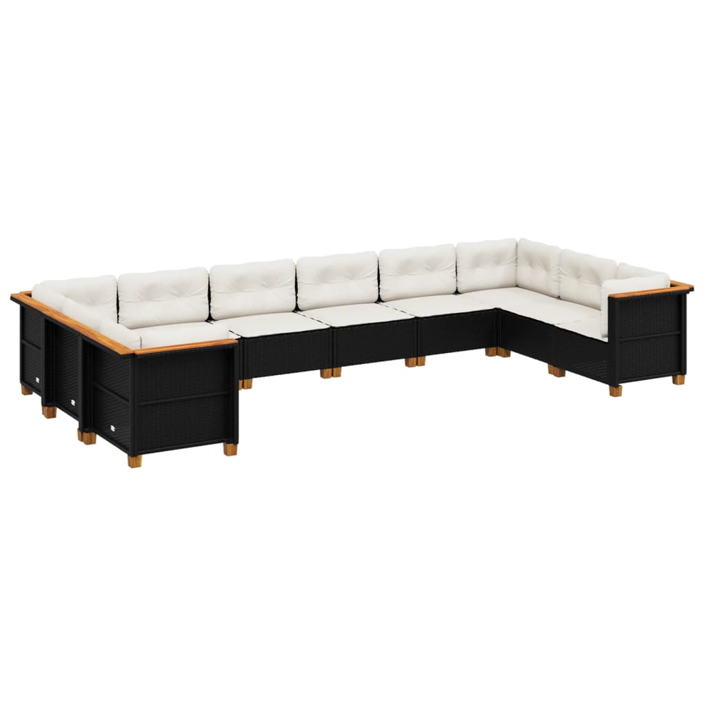 10-tlg. Garten-Sofagarnitur mit Kissen Beige Poly Rattan