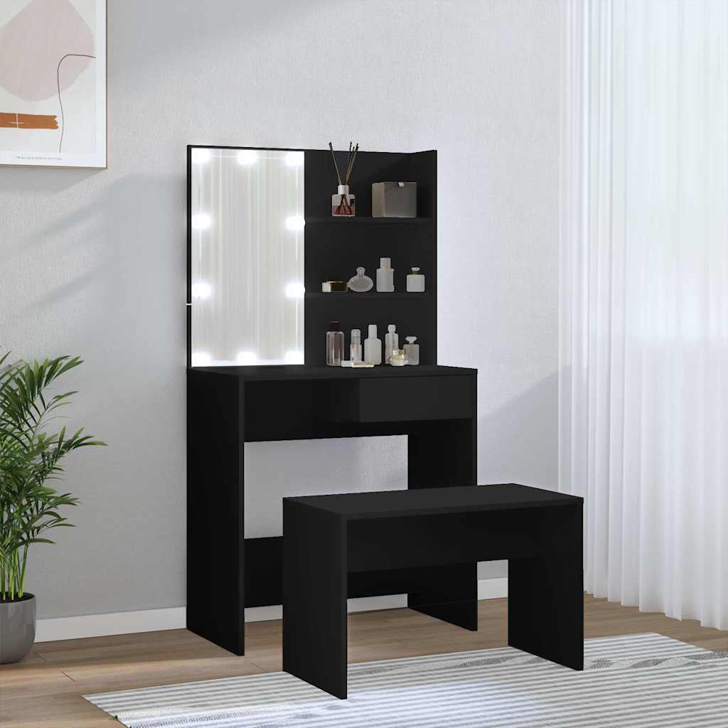 Schminktisch-Set mit LED Weiß Holzwerkstoff