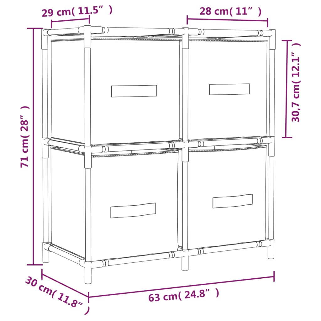 Lagerschrank mit 4 Stoffkörben Schwarz 63×30×71 cm Stahl
