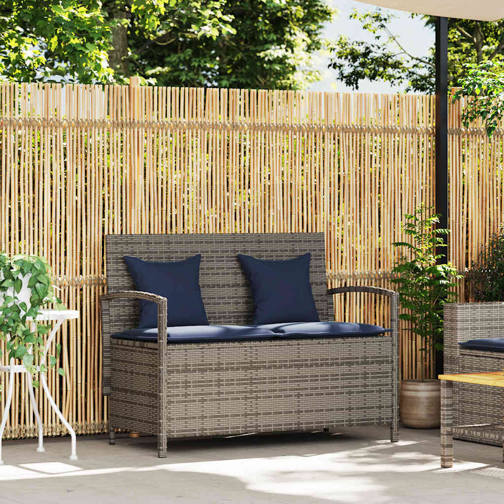 Gartenbank mit Stauraum und Kissen Schwarz Poly Rattan
