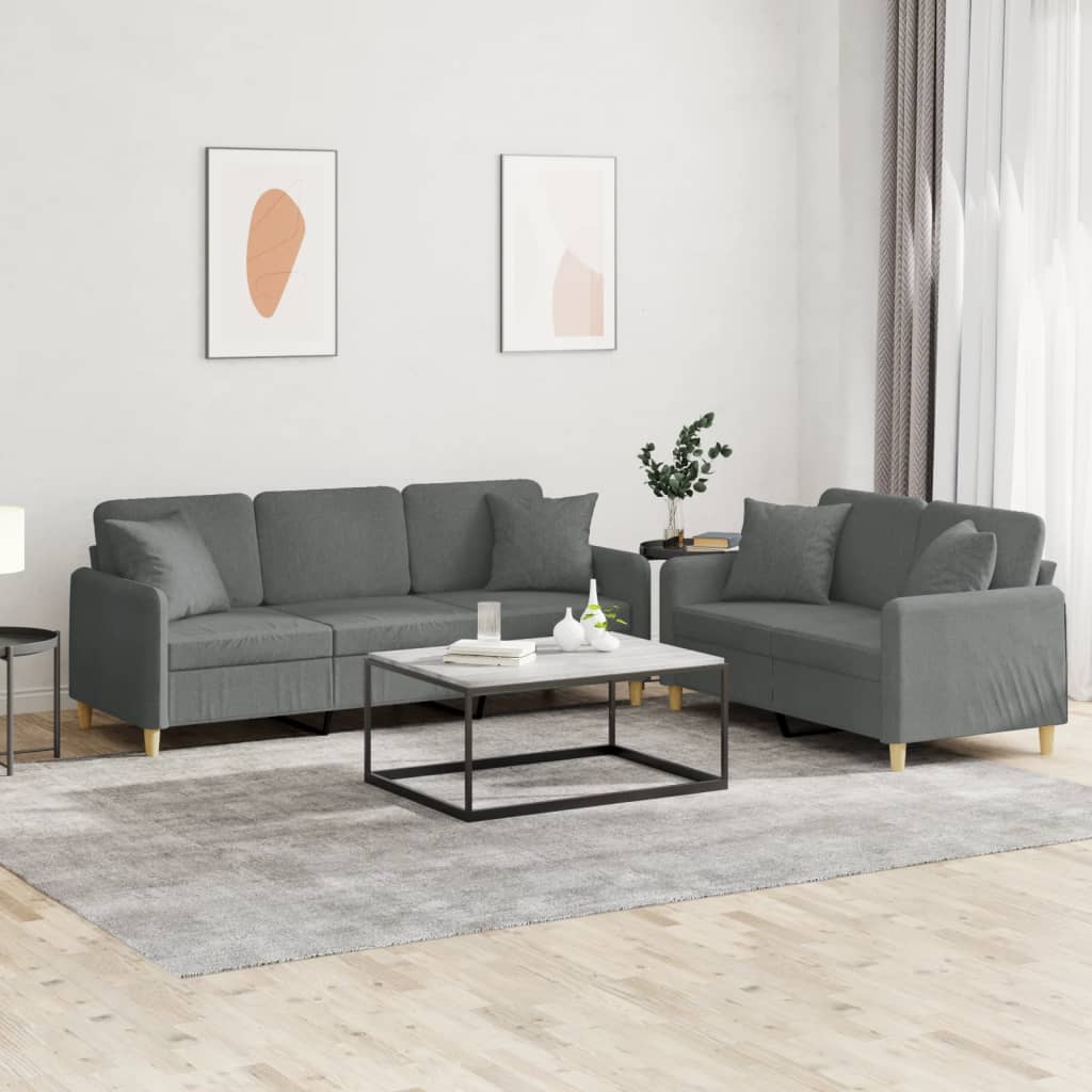 3-tlg. Sofagarnitur mit Kissen Braun Stoff