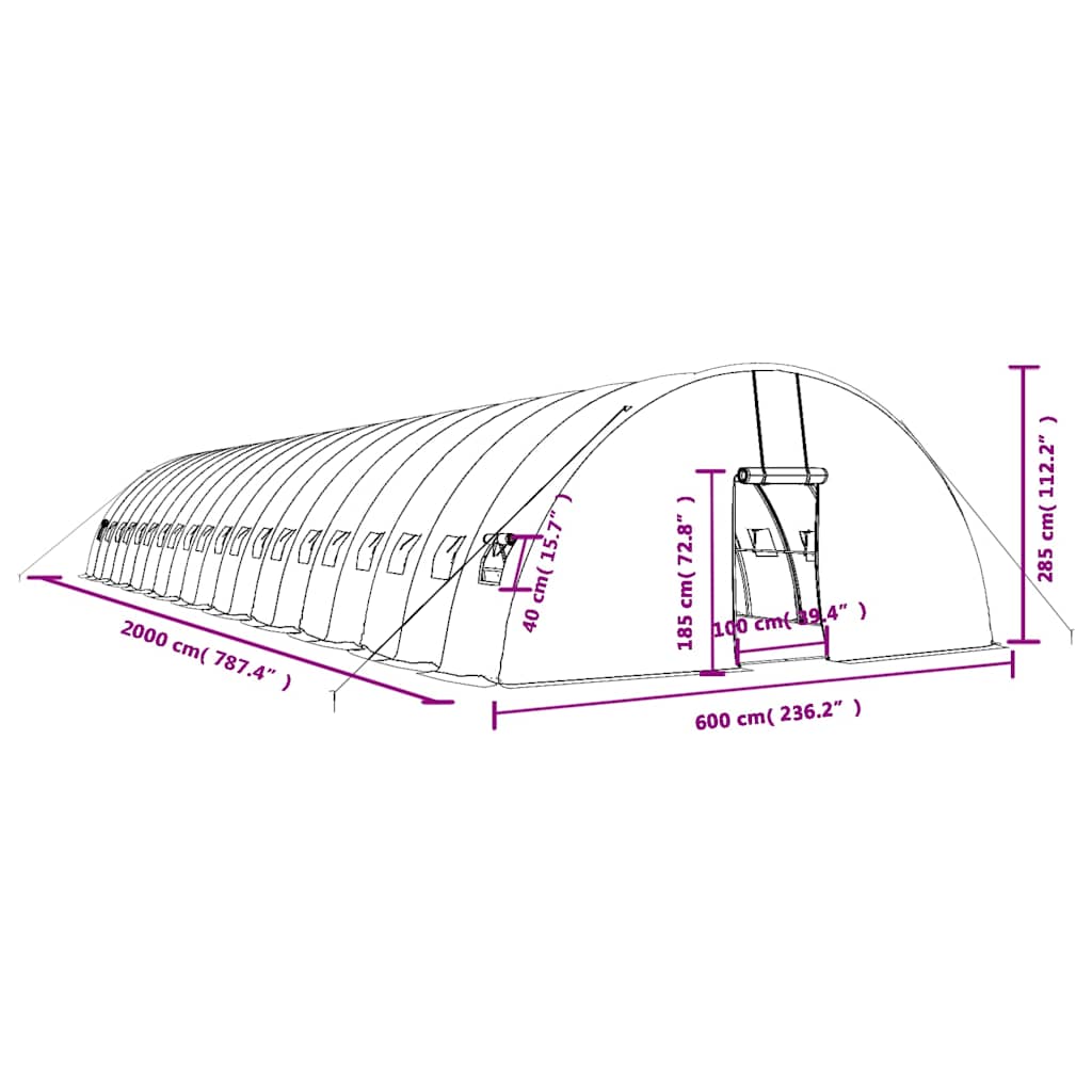 Gewächshaus mit Stahlrahmen Grün 24 m² 6x4x2,85 m