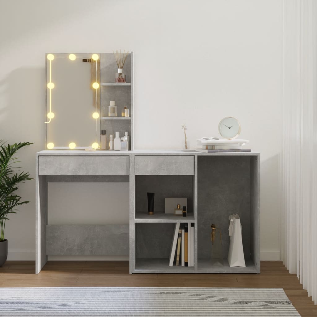 LED-Schminktisch mit Schrank Weiß Holzwerkstoff