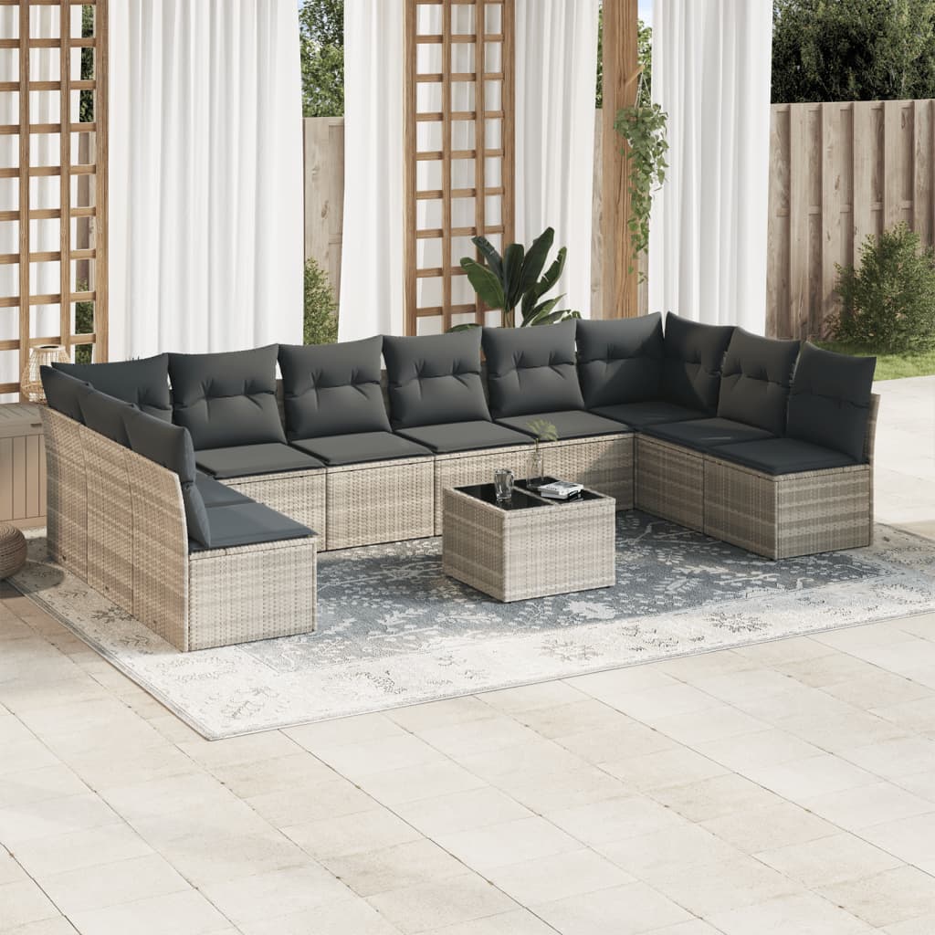 10-tlg. Garten-Sofagarnitur mit Kissen Schwarz Poly Rattan
