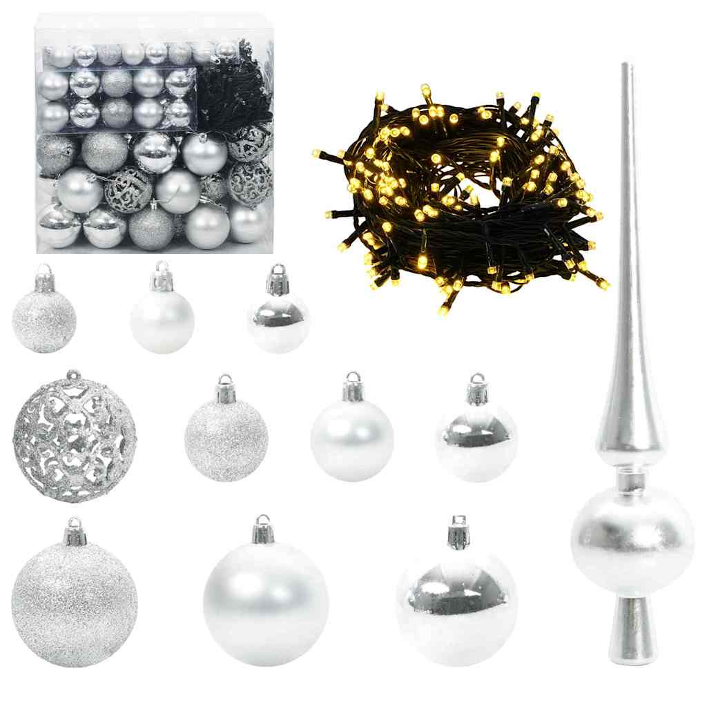 Künstlicher Weihnachtsbaum mit LEDs Kugeln Zapfen 150 cm