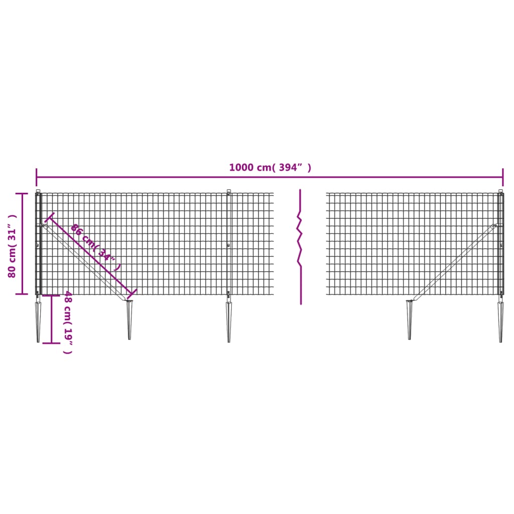 Maschendrahtzaun mit Bodenhülsen Grün 2x10 m