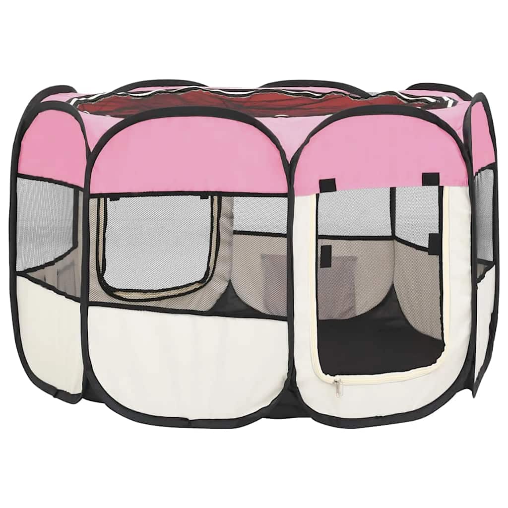 Faltbarer Welpenlaufstall mit Tragetasche Schwarz 90x90x58 cm